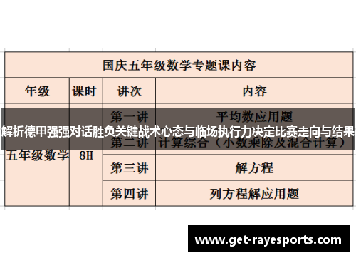 解析德甲强强对话胜负关键战术心态与临场执行力决定比赛走向与结果 解析德甲强强对话胜负关键战术心态与临场执行力决定比赛走向与结果